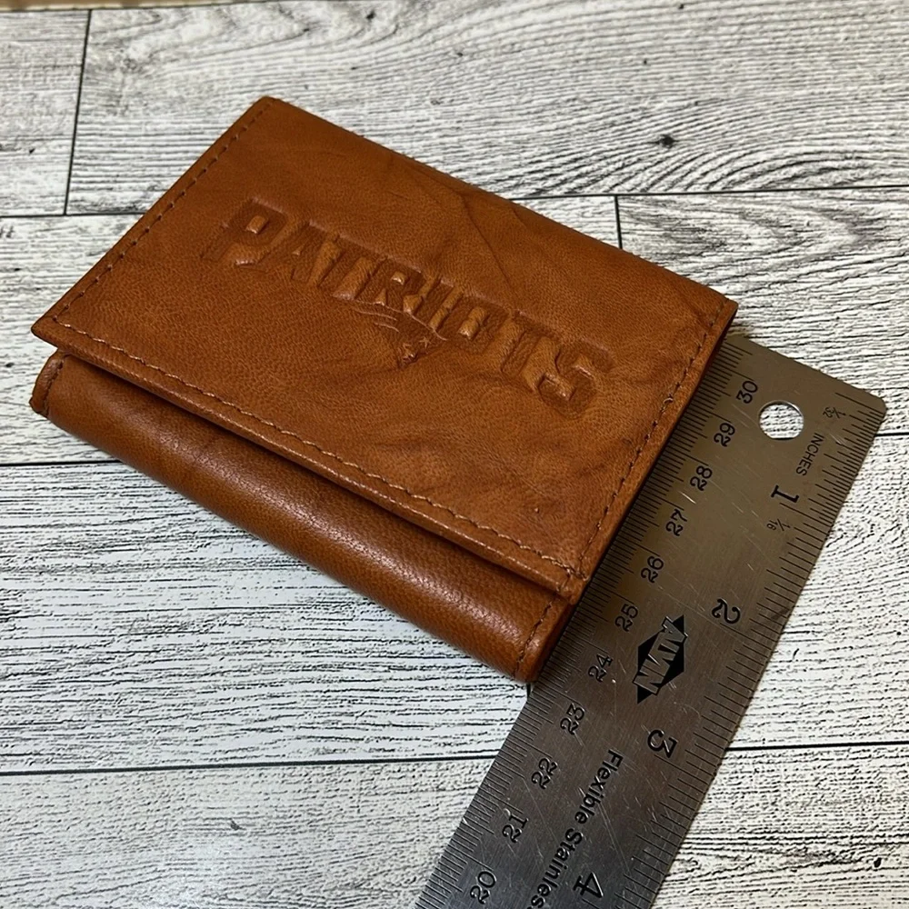 NWOT Patriots Football Brown Leather Trifold Wallet
